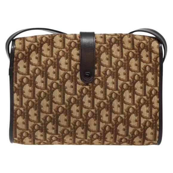 DIOR Trotter Canvas Shoulder Bag Brown Gold - Picture 3 of 12